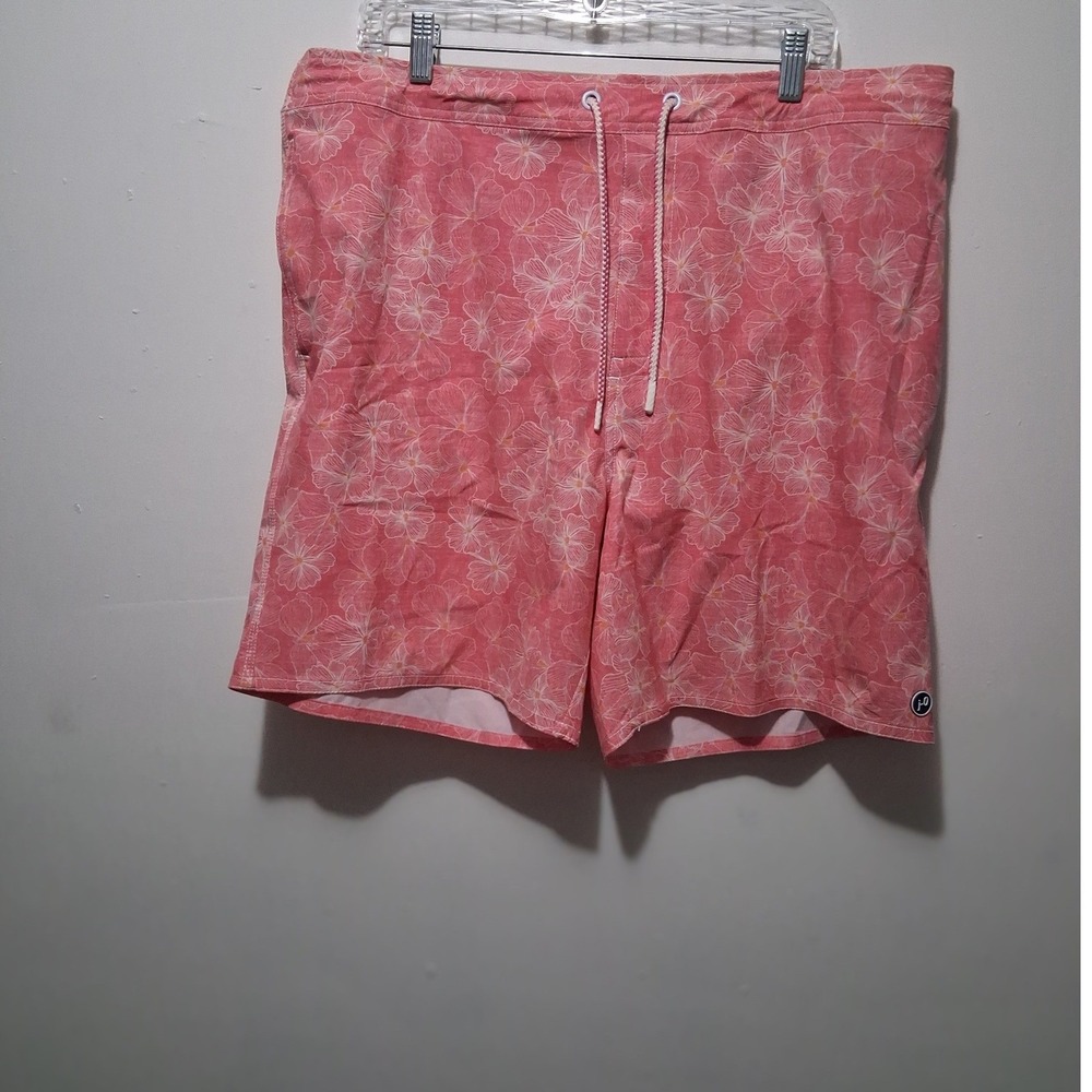 Johnnie-O Mens Pink Hibiscus Floral Swim Trunk Board Short Stretch Lined XXL NEW
